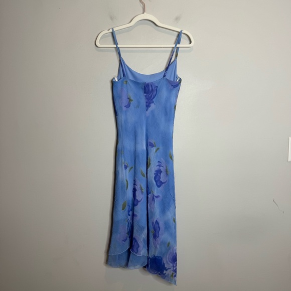 VTG Y2K IZ Byer Asymmetrical Midi Slip Dress Small 7 Blue Floral Fairycore 90s - Picture 4 of 6